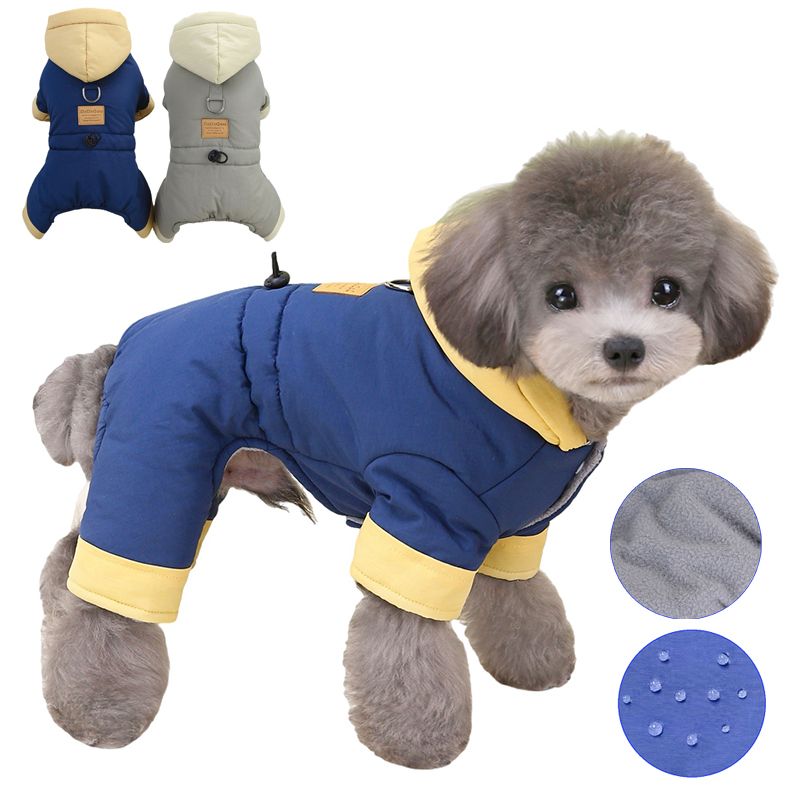 Tuta impermeabile con cappello, fodera in pile caldo, tuta invernale, giacca per cuccioli a 4 zampe, morbido vestito per cani di piccola taglia di PawParty Store_voghion.com