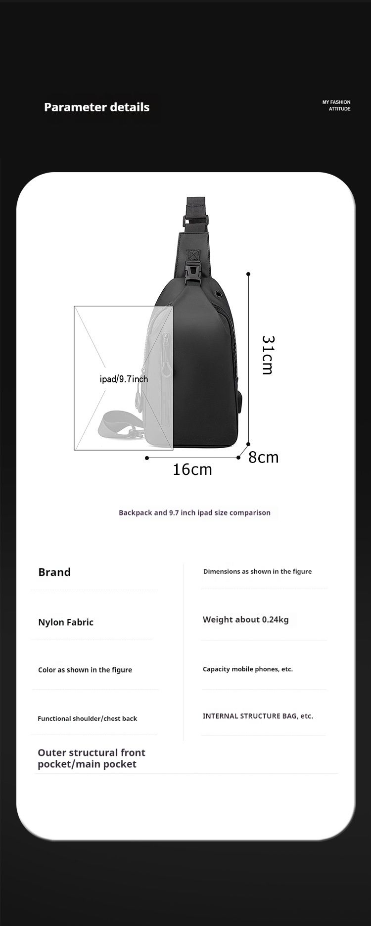Nouveau sac de poitrine imperméable pour homme, sac à bandoulière simple, sac à dos à la mode_voghion.com