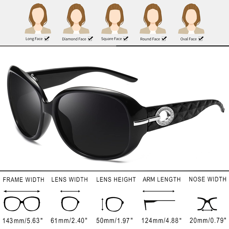 Oversized Polarized Sunglasses for Women Trendy Shiny Frame Shades with 100% UV Protection (Shiny Black)_voghion.com