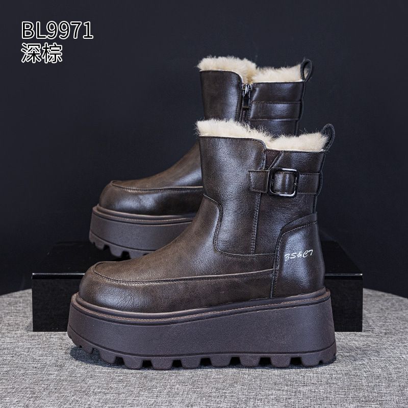 Thick-Soled Snow For Women 2025 Winter New Genuine Leather Thickened Warm Cotton Shoes With Fleece Versatile Northeast_voghion.com