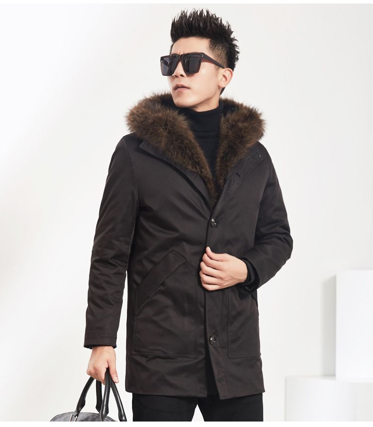 Premium nertsbontparka voor heren met wasbeercapuchon – slim fit, middellange winterjas (L-5XL, zwart/legergroen, waterdichte buitenkant)_voghion.com