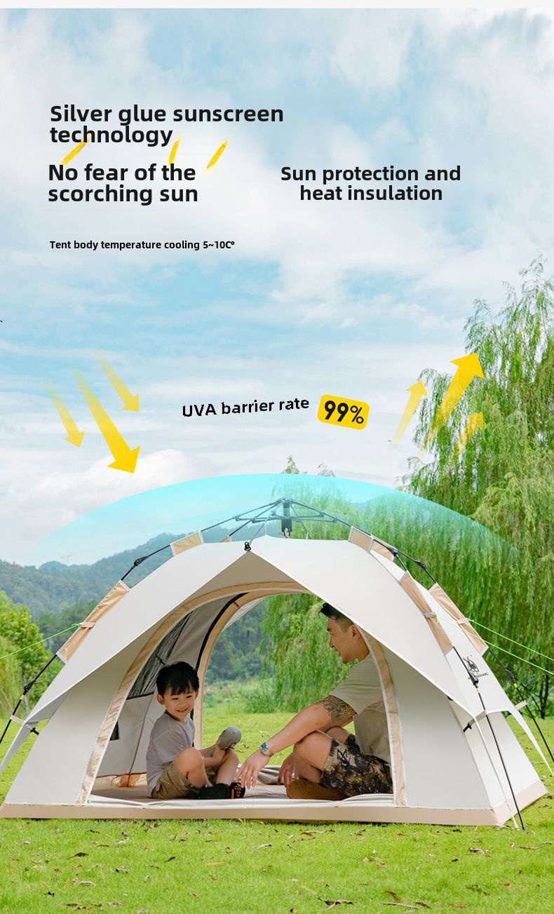 Tenda automatica a doppio strato per 3-4 persone, quattro stagioni, costruzione antipioggia, apertura rapida, tenda da campeggio esposta_voghion.com