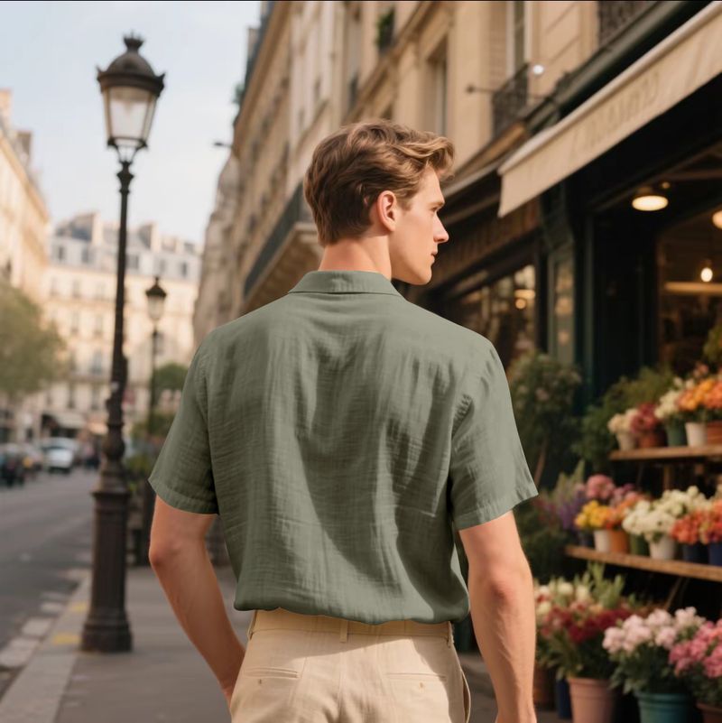 Kurzarm-Button-Down-Hemd aus Leinen für Herren – Atmungsaktives Sommer-Freizeithemd mit Brusttasche, leicht und bequem für den täglichen Gebrauch_voghion.com