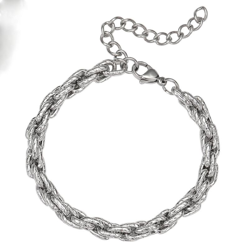 Trendy Hip Hop Halskette fir Jongen, Einfach a Basis Plain Kette, Titan Stahl Indentatioun, Duebel Woven Kette, Twisted Rope Halskette_voghion.com