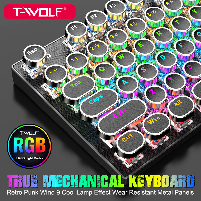 T75 Prava mehanska tipkovnica Žična RGB Mešana lahka kovina E-športna igra Punk Green Axis_voghion.com