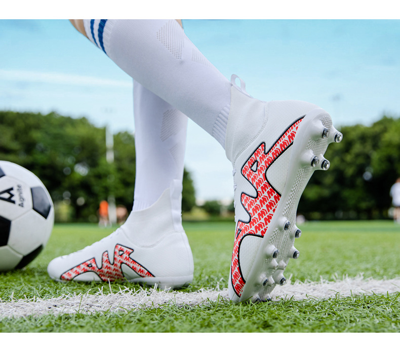 High-Top-Fußballschuh für Jungen und Mädchen, TF, gebrochener Kunstrasen, AG-Nagellederfuß, Jugend-Studenten-Trainingsschuhe_voghion.com