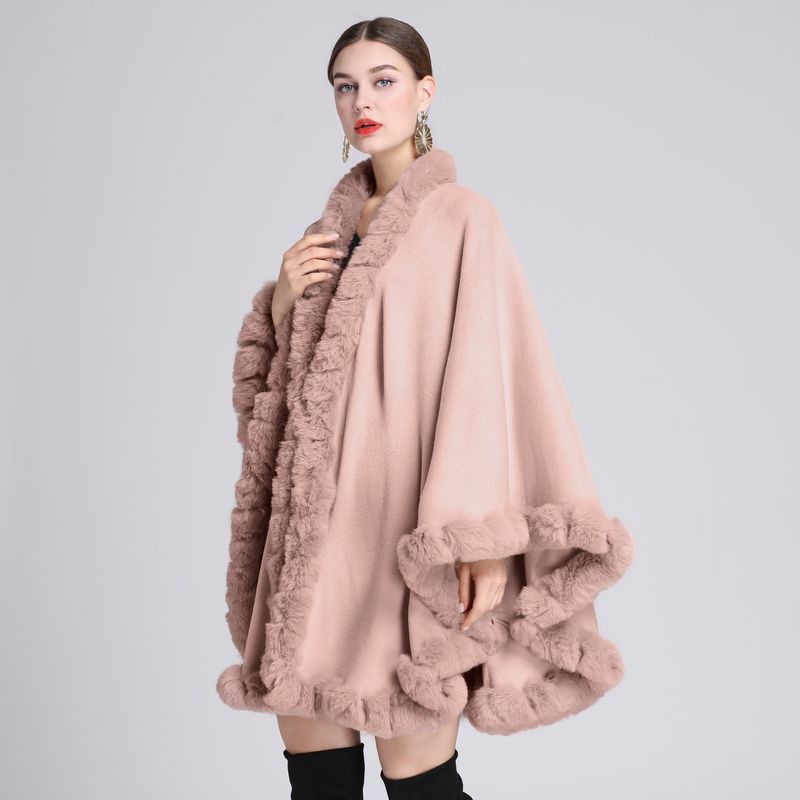 Fur Collar Cape Ladies Large Size Knitted Cardigan Loose Coat Artificial Fur Fashionable And Warm Shawl Cape_voghion.com