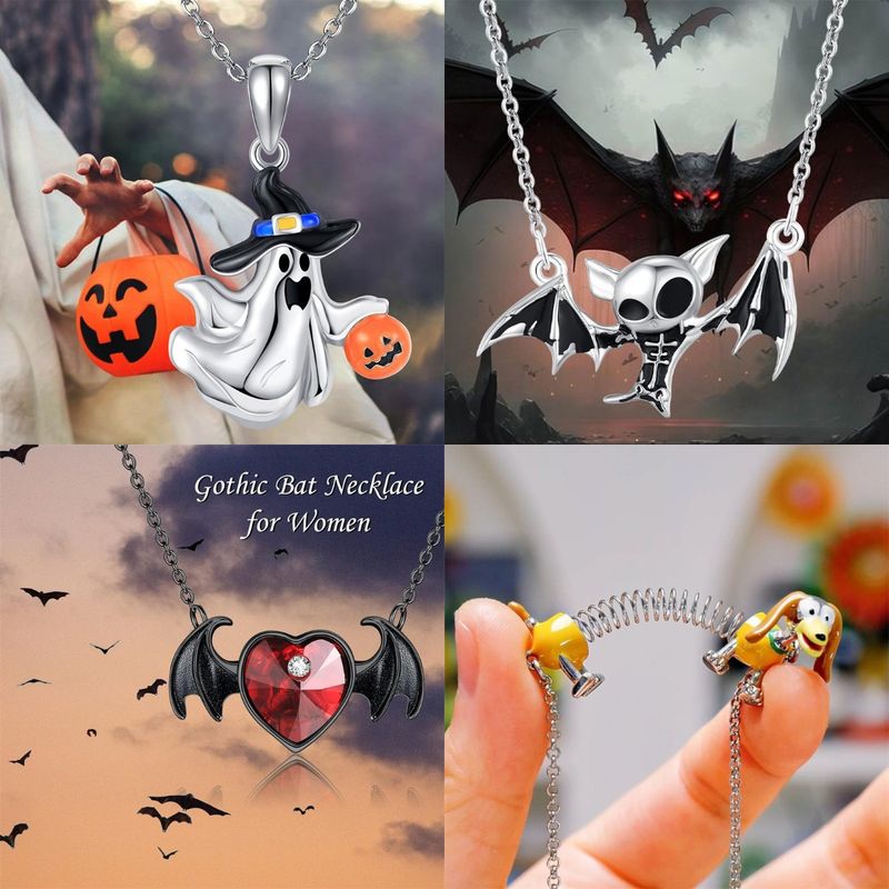 Neue persönliche Halloween-Halskette, vielseitiger, kreativer Gothic-Totenkopf-Fledermaus-Anhänger, Schlüsselbeinkette, Halloween-Geschenk_voghion.com
