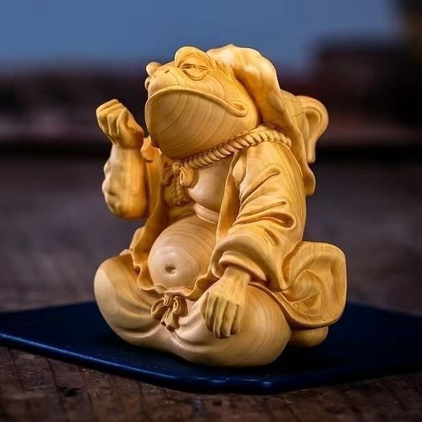 Thuja Golden Toad Immortal Wealth-Attracting Good Luck Hand-Carved Handheld Ornament Creative Carving Blessing Frog_voghion.com