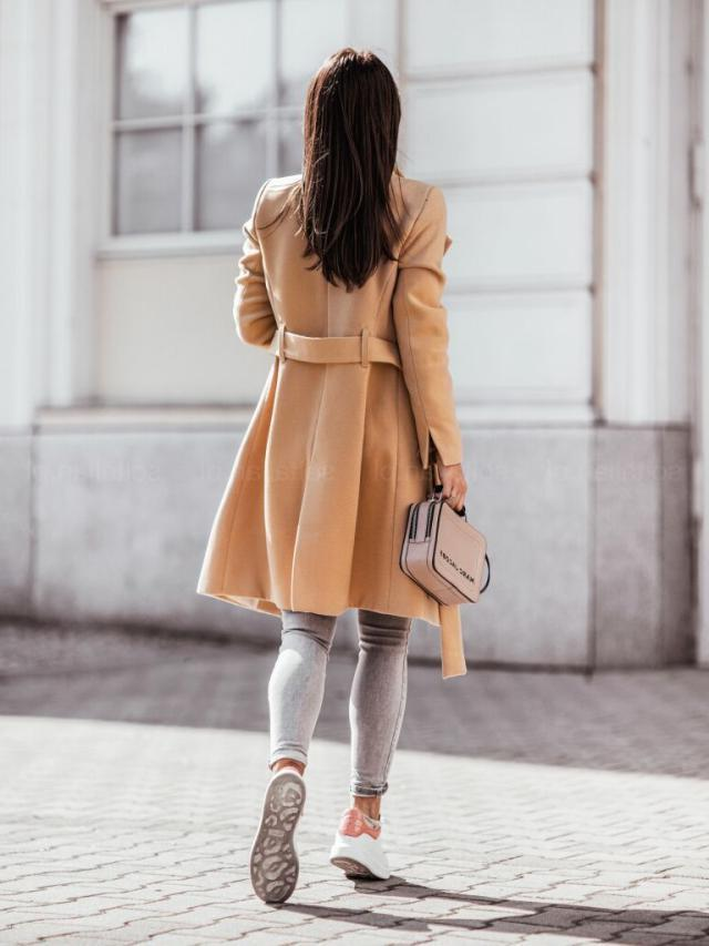 Women's Clothing Autumn and winter new women's woolen coat solid color straps medium and long woolen coat_voghion.com