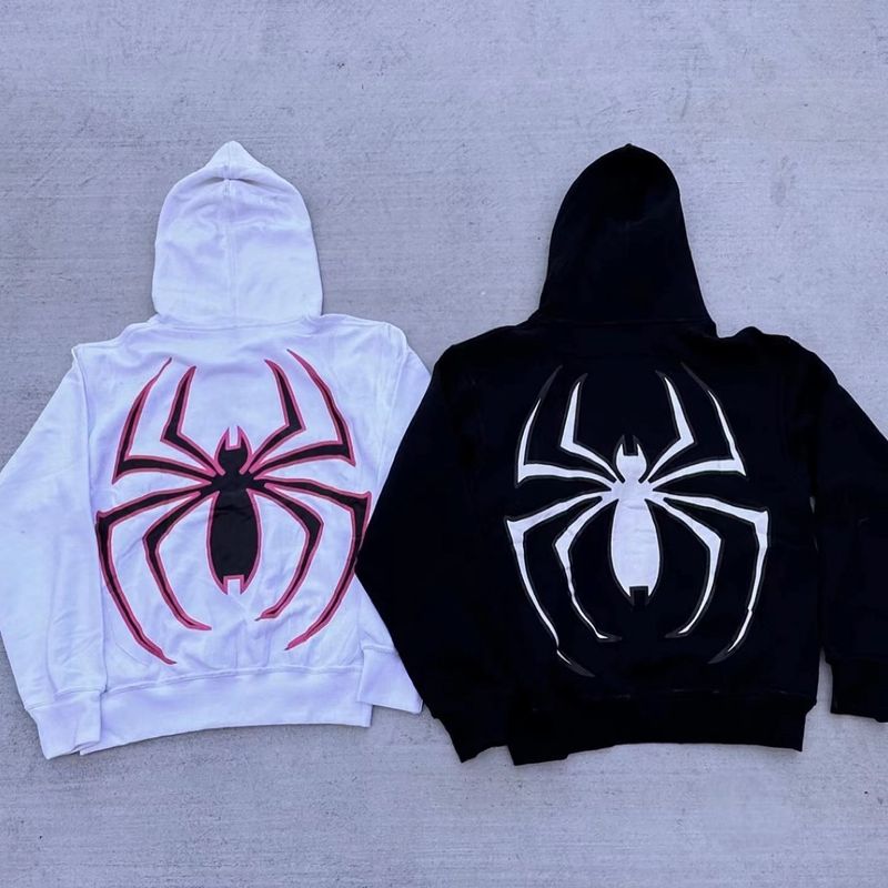 Spider-Man Zip-Up Hoodie – Y2K Unisex Halloween Streetwear With Bold Graphic Print (Lightweight, Oversized Fit, Side Pockets)_voghion.com