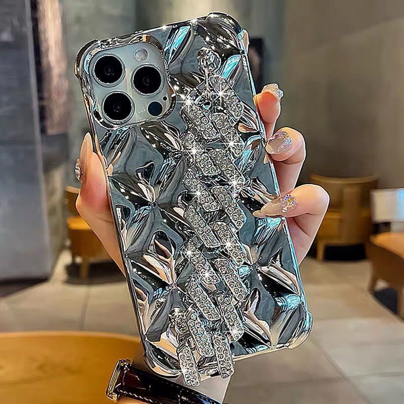 Carcasă de telefon TPU pentru 15 Pro Max 14 13 12 Pro, husă anti-șoc cu curea cu diamante strălucitoare, carcasă spate portabilă la modă cu sclipici și pietre_voghion.com