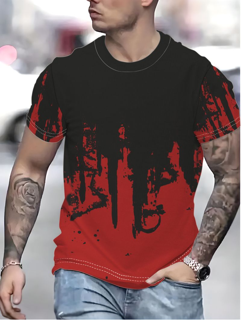 Herrenbekleidung Plus Size Sommer Neues Cooles Graffiti Paint Style Lässiges Tägliches Rundhals-T-Shirt_voghion.com