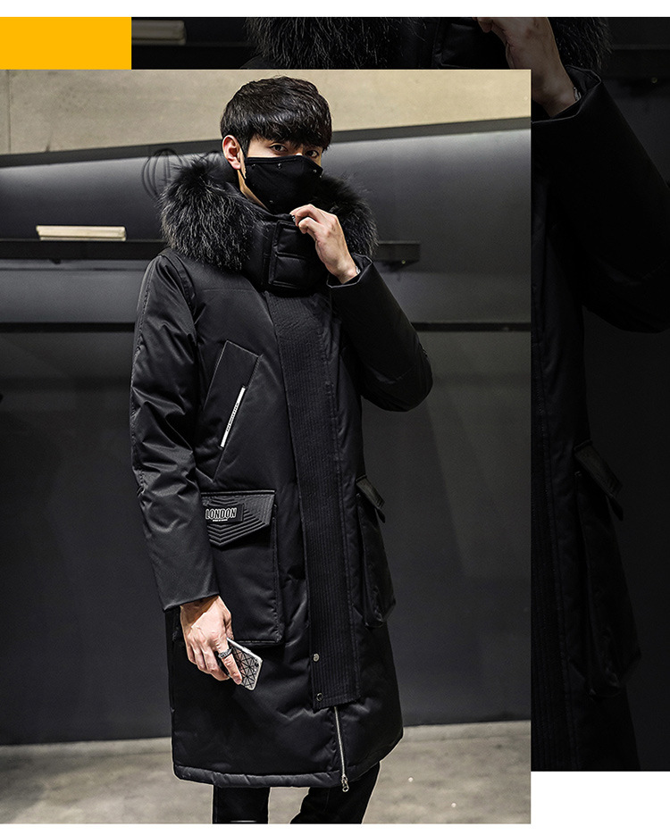 Herrenbekleidung 2024 Neue Winter-Daunenjacke für Herren, lang, verdickt, warm, großer Pelzkragen, trendiger, lockerer weißer Entendaunenmantel mit Kapuze_voghion.com