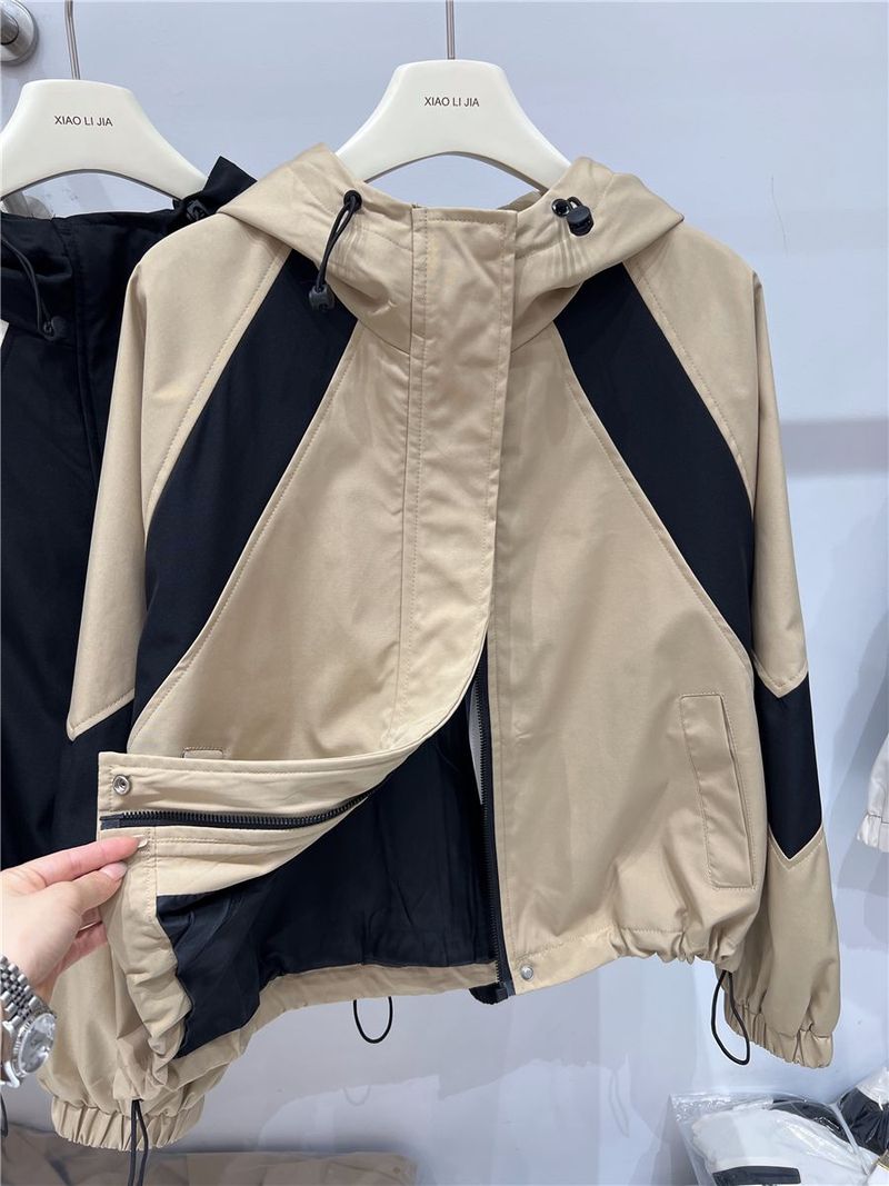 Autumn Outfit Color Block Hooded Women's Top Design Trendy Workwear Baseball Jacket_voghion.com