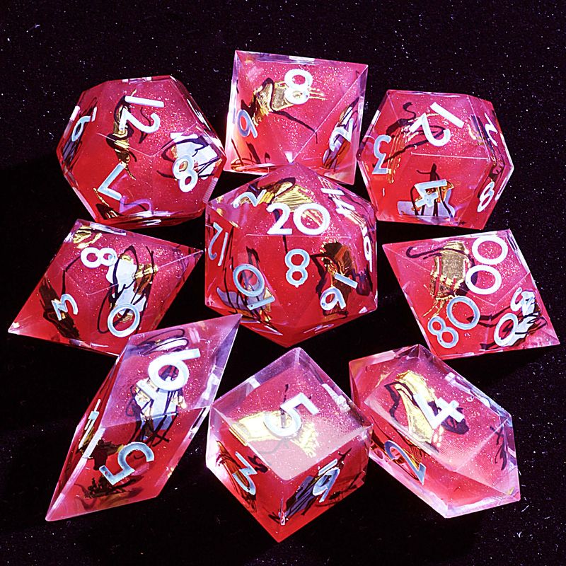 9 Polyhedral Resin DnD Sets Dice Neon Watermelon Chroma For Dungeons Dragons RPG_voghion.com