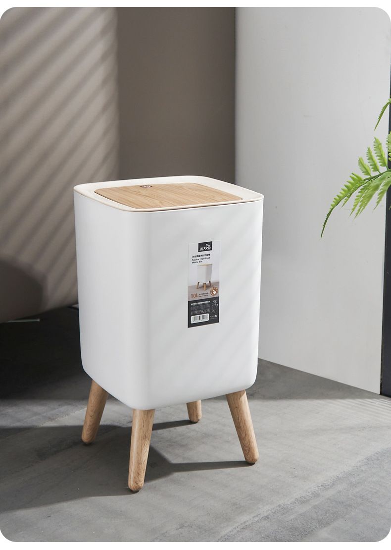 Pattumiera quadrata da 10 litri con coperchio a pressione – Design leggero e antipiega per casa e ufficio (finitura effetto legno, plastica robusta, facile da pulire)_voghion.com
