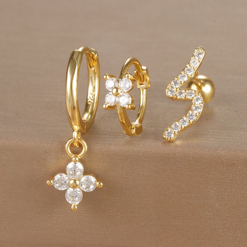 Gioielli e accessori orecchini geometrici alla moda, set di orecchini floreali con micro zirconi intarsiati, orecchini da donna leggeri e di lusso personalizzati in tre pezzi_voghion.com