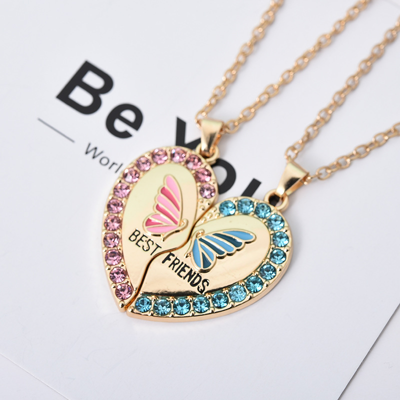 Collana a forma di cuore con farfalla, amore e amicizia, personalità femminile, temperamento, diamante colorato a forma di cuore_voghion.com
