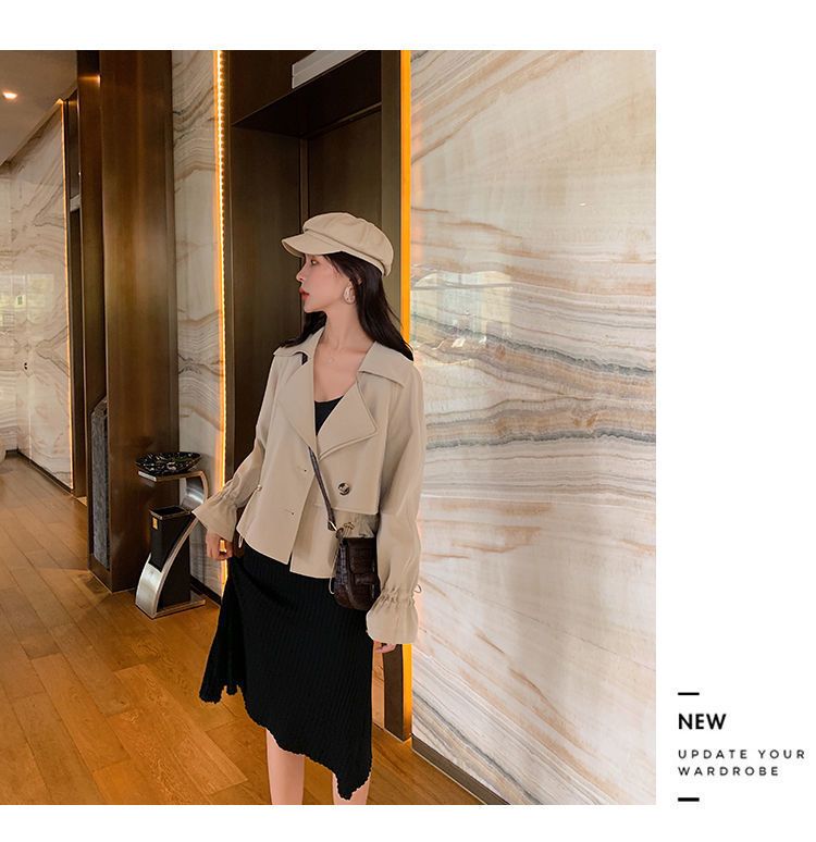 Women's Blazer Jacket Oversized Casual Spring Autumn Short Trench Coat With Waist Tie Petite-Friendly Workwear_voghion.com