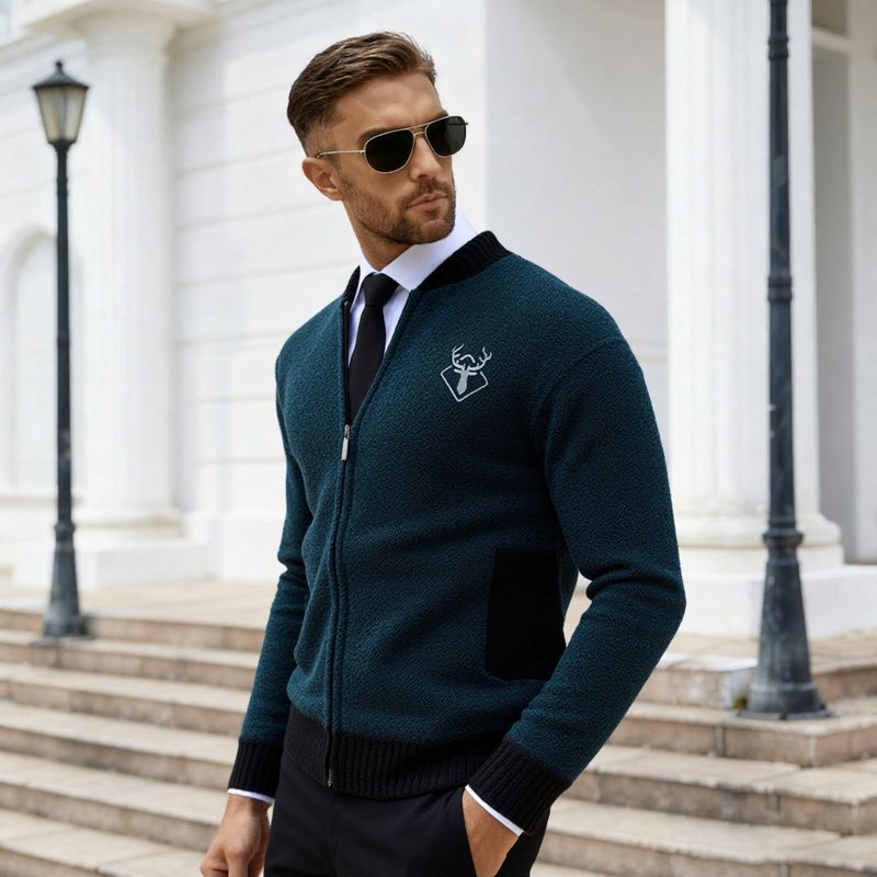 Men's Fleece-Lined Knit Sweater - Warm V-Neck Cardigan For Winter, Soft & Comfortable, Machine Washable (Available In Multiple Colors & Sizes)_voghion.com