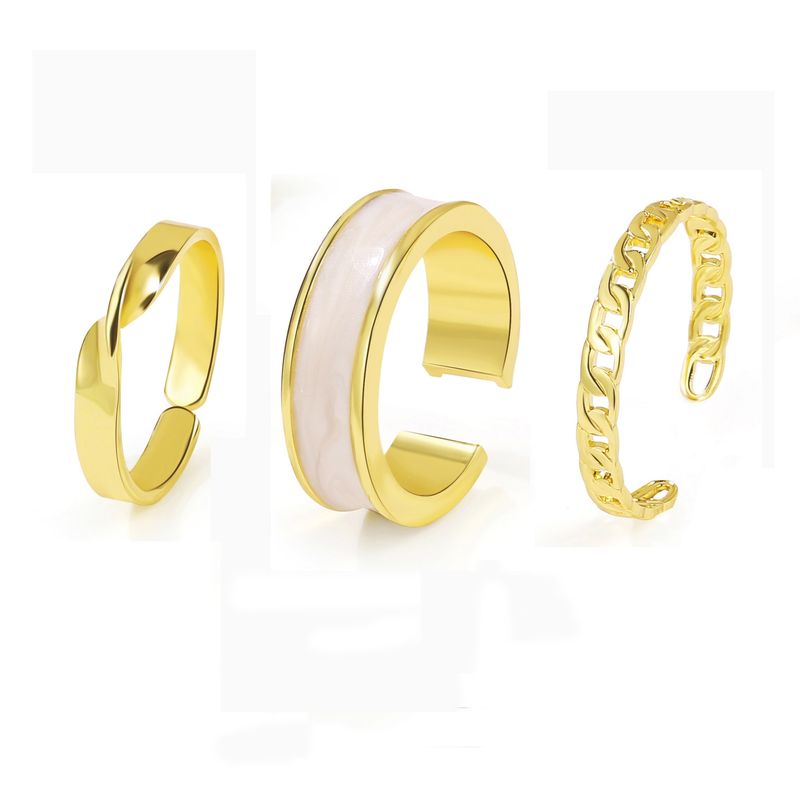 Trendy Geometric Drop-Resin Ring Set For Women - Stackable Minimalist Wide Band Statement Finger Rings (3-Piece Set)_voghion.com
