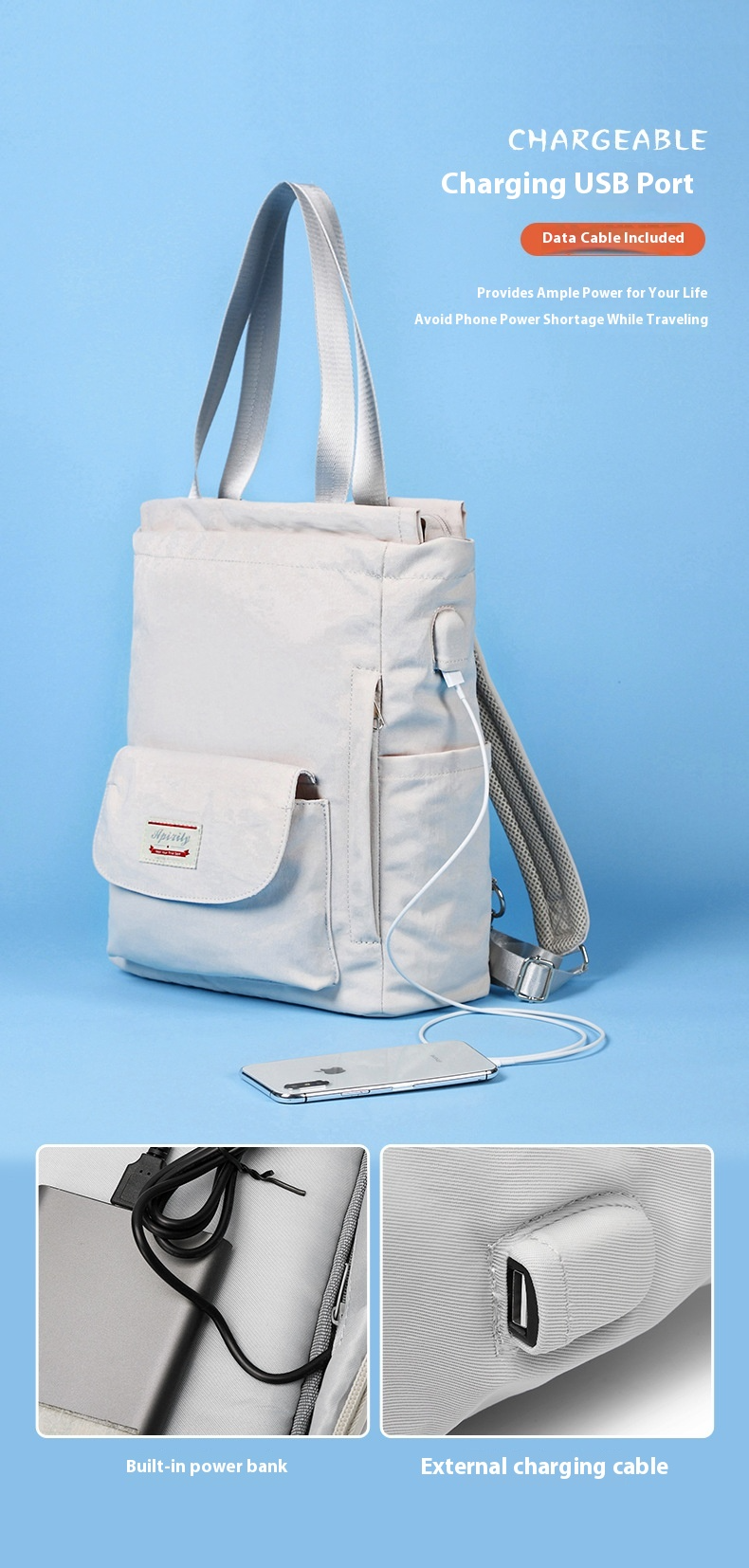 Bolsa para computadora multifunción recargable con puerto USB, resistente a golpes e impermeable, apta para portátiles de 14 y 15,6 pulgadas._voghion.com