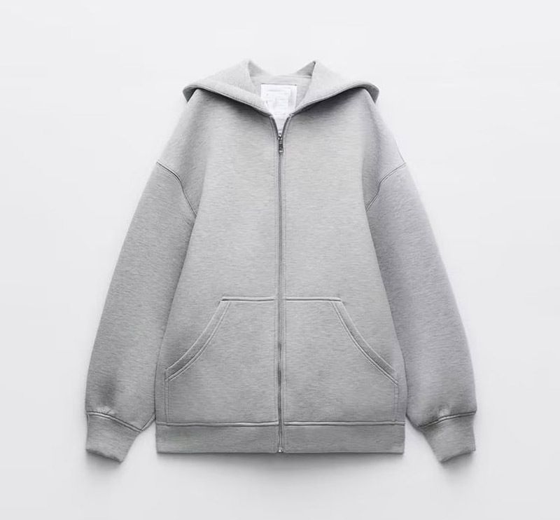 Kadın kapşonlu uzun uzay pamuklu ceket bol hırka sweatshirt_voghion.com