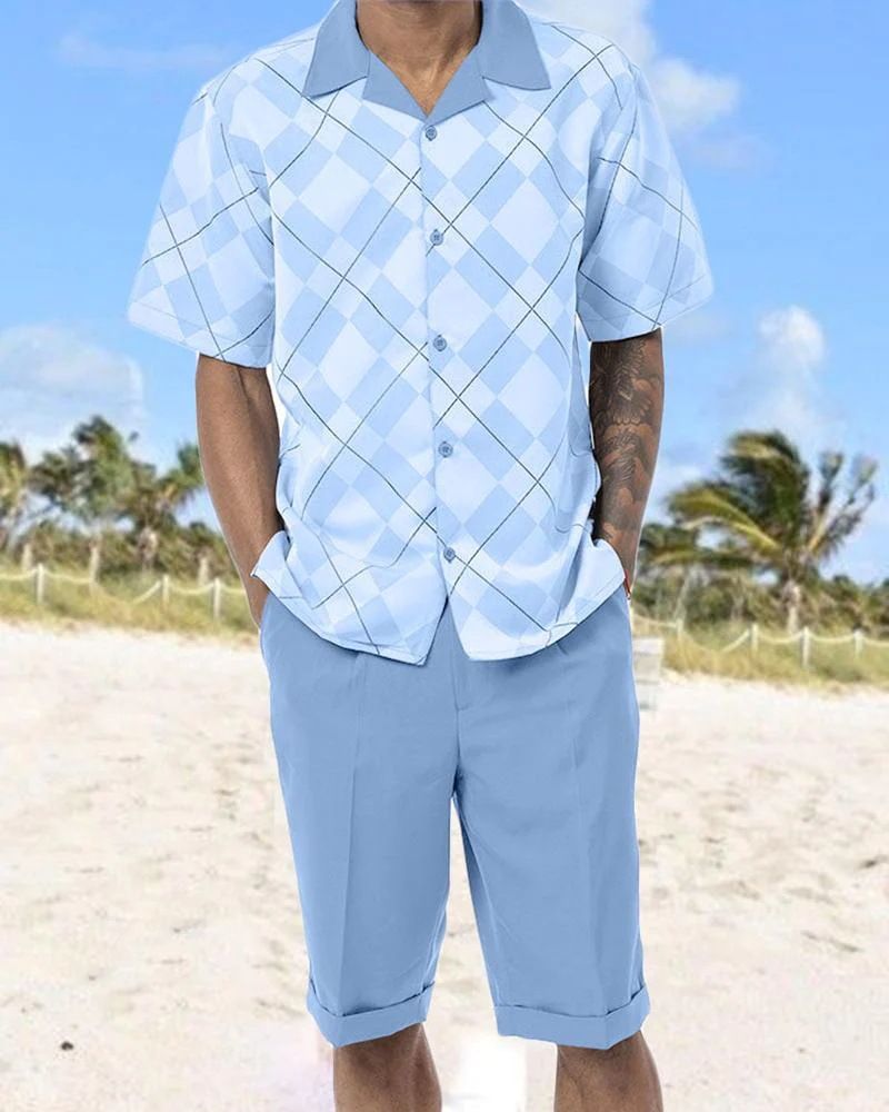 Herrenbekleidung Herren Hawaiihemd Code 3D-gedruckte Shorts Hemd Anzug Sommer_voghion.com