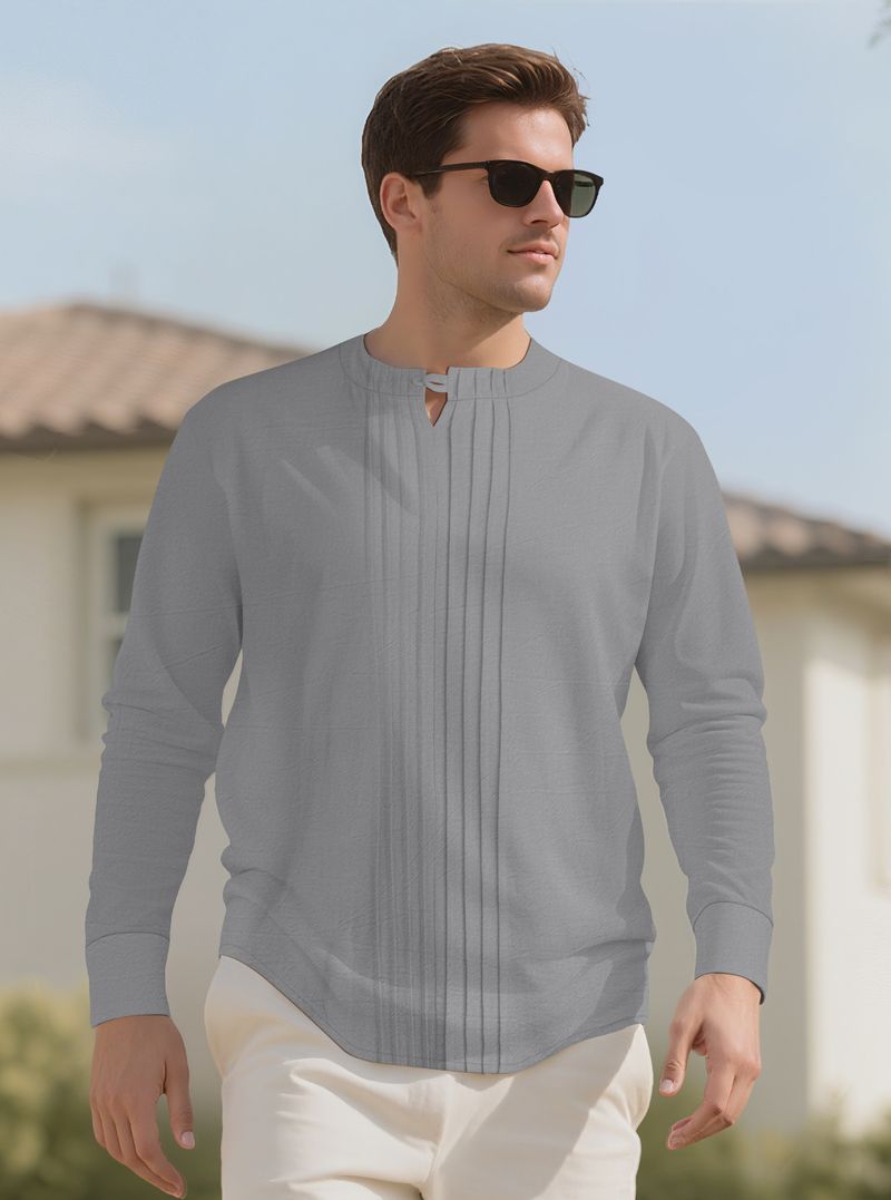 Maglia Henley da uomo in misto lino – Maglia a maniche lunghe traspirante e leggera (S-XXXL) – Stile minimalista, casual e retrò_voghion.com
