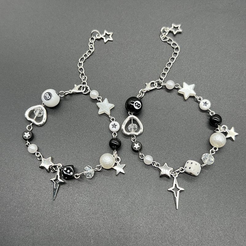 Couple Bracelets Best Friends Black And White Dice Hip Hop Handmade Guitar Microphone Pentagram Jewelry_voghion.com