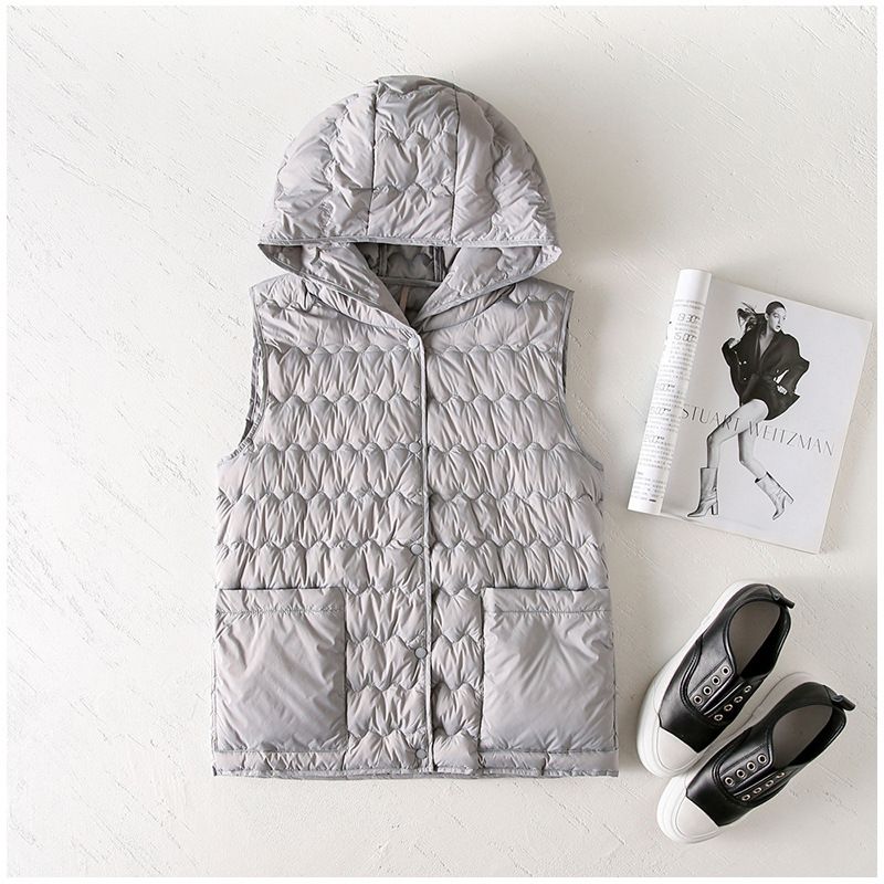 Giacca gilet casual calda e leggera con cappuccio in cotone da donna_voghion.com