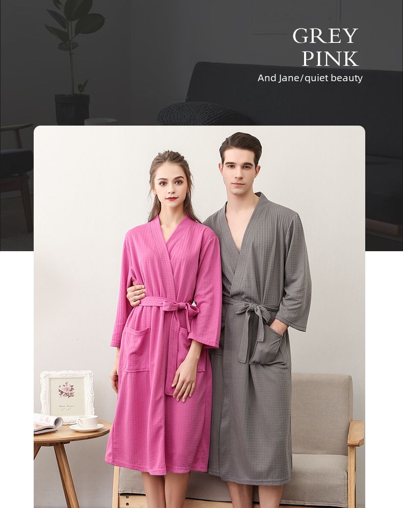 Couple's Waffle Robe - V-Neck Lightweight Bathrobe Set_voghion.com