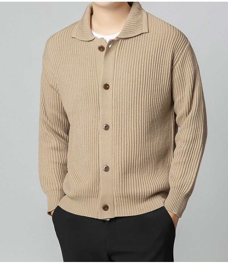 Cardigan lavorato a maglia a maniche lunghe, casual, versatile, alla moda, da uomo, con risvolto, tinta unita, squisita, autunno_voghion.com