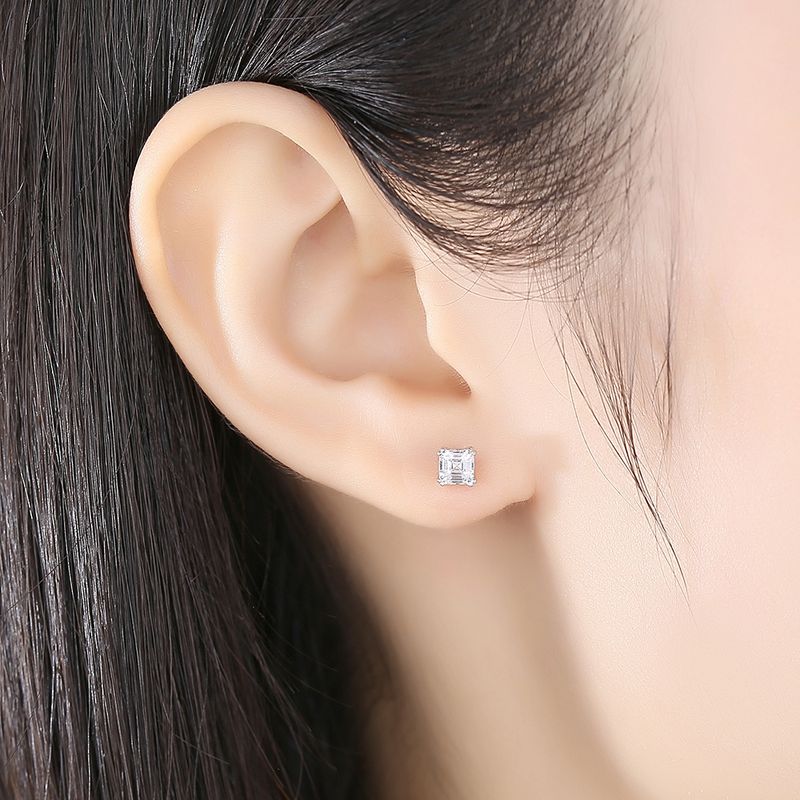 Cercei cu șurub Sterg Siler pentru femei, clasic, pătrat CZ, zirconiu mic, tăietură Asscher, cercei de petrecere pentru fete_voghion.com