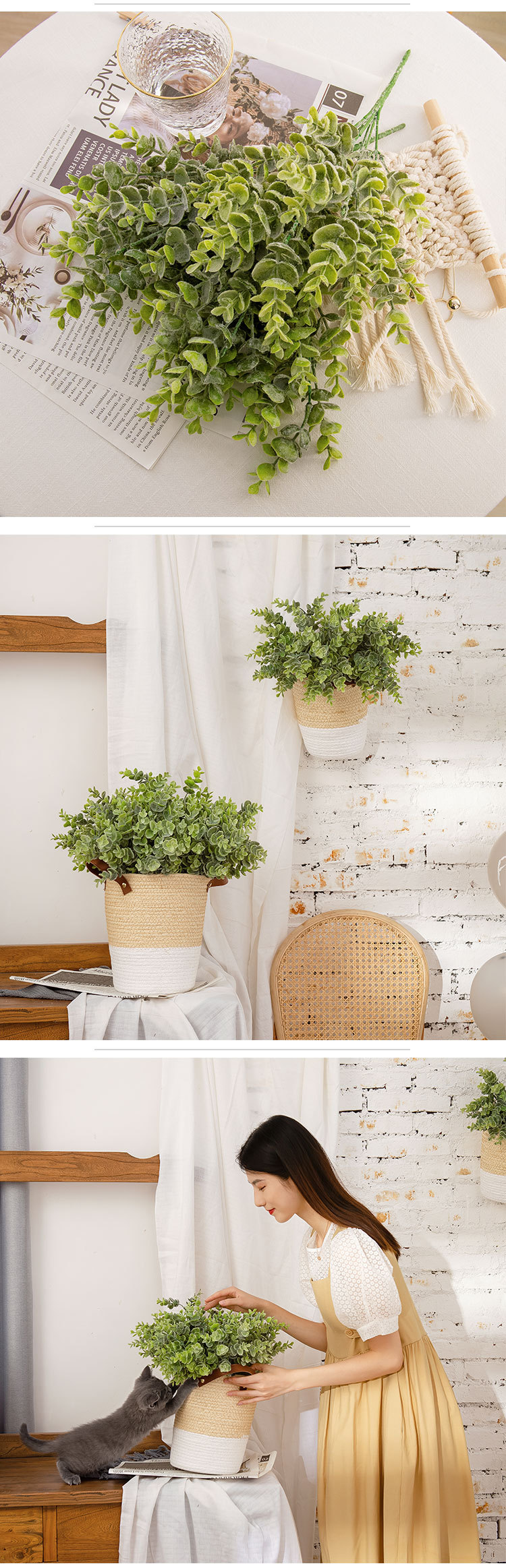 Produttore eucalipto vendita soldi foglia capelli con erba fiori artificiali all'ingrosso fiori artificiali decorazione matrimonio GF16296A_voghion.com