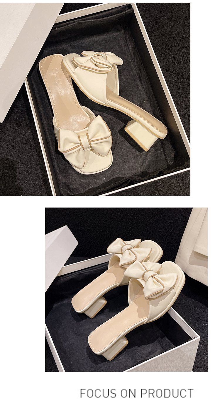Damen-Sandalen mit klobigem Absatz – Pantoletten mit offener Zehenpartie und Schleifendekor für den Außenbereich_voghion.com