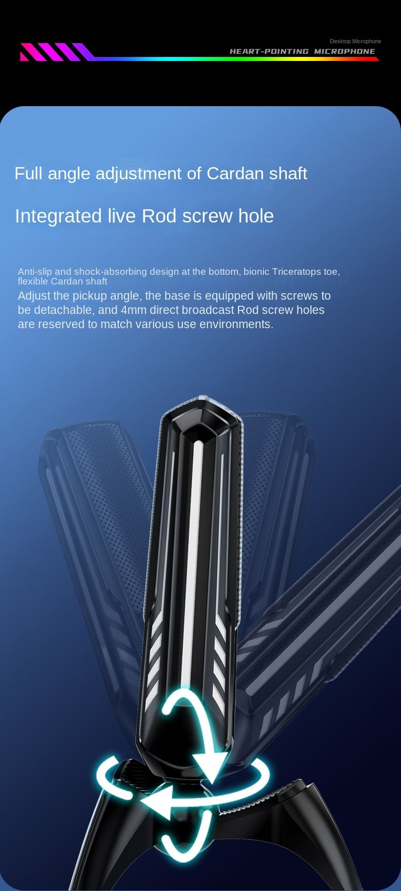 Professional Gaming/Streaming/Recording/Karaoke Desktop Microphone - HD Sound, RGB Lighting, One-Touch Mute, USB Plug and Play_voghion.com