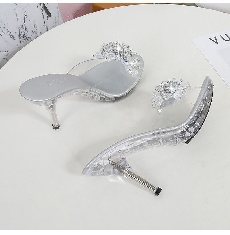 Women's Transparent Rhinestone High Heel Sandals - Summer Casual Platform Slide Slippers_voghion.com