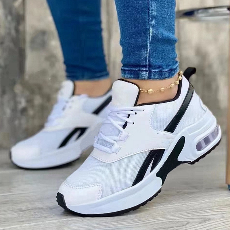 New Ladies Sneakers Lace Up Wedge Heel Vulcanized Shoes Thick Sole Air Cushion Casual Shoes Large Size 43 Women's Shoes A0090_voghion.com