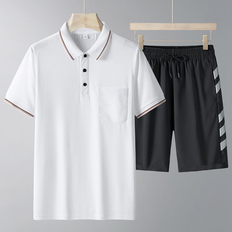 CT Dad Outfit Sportliches Casual Sommer-Poloshirt Aus Eisseide Mit Kurzen Ärmeln Dreiteiliges Set Für Männer_voghion.com