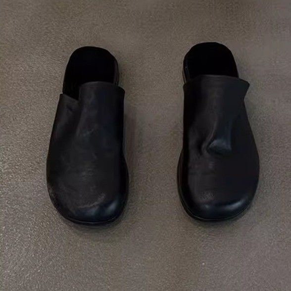 Schaffell-Version ~ Echtes Leder, weiche Sohle, geschlossene Zehensandalen für Damen, lässig, vielseitig, zum Hineinschlüpfen, einfache Halbschuhe für den Außenbereich_voghion.com