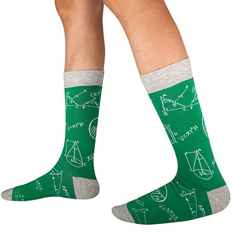 2025d Colorful Math Print Men's Cotton Mid-Calf Socks_voghion.com