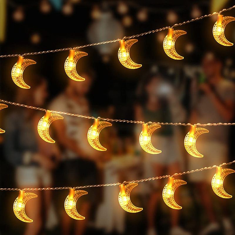 Guirnalda de luces LED de estrellas y lunas, guirnalda de luces de estrellas y lunas, luces decorativas de Oriente Medio para festivales navideños, pequeñas luces de colores de estrellas y lunas_voghion.com