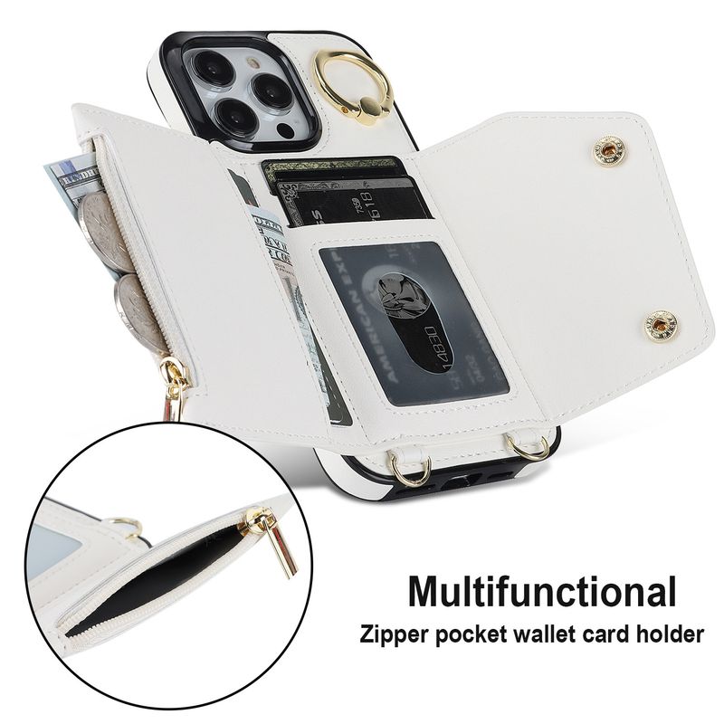 Custodia a tracolla per iPhone 16, custodia protettiva con cerniera, custodia in pelle per iPhone 15 Pro Max._voghion.com