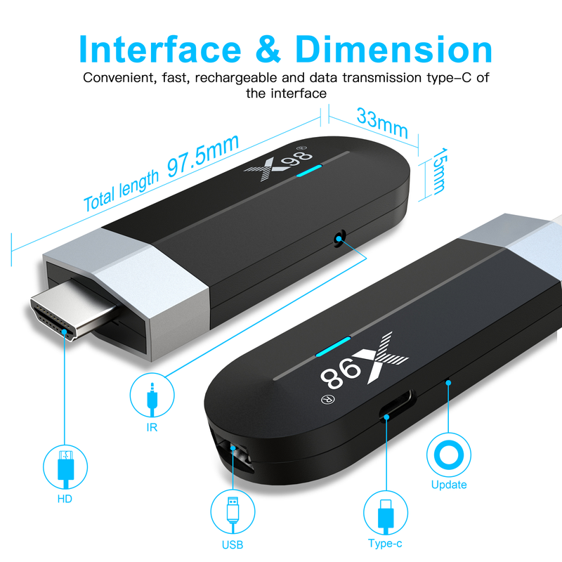 X98 S500 Android 11.0 Smart TV Box Amlogic S905Y4 2,4G/5G WiFi 4K H.265 HEVC Bluetooth Set Top Box 4GB + 32GB Mini TV Stick_voghion.com
