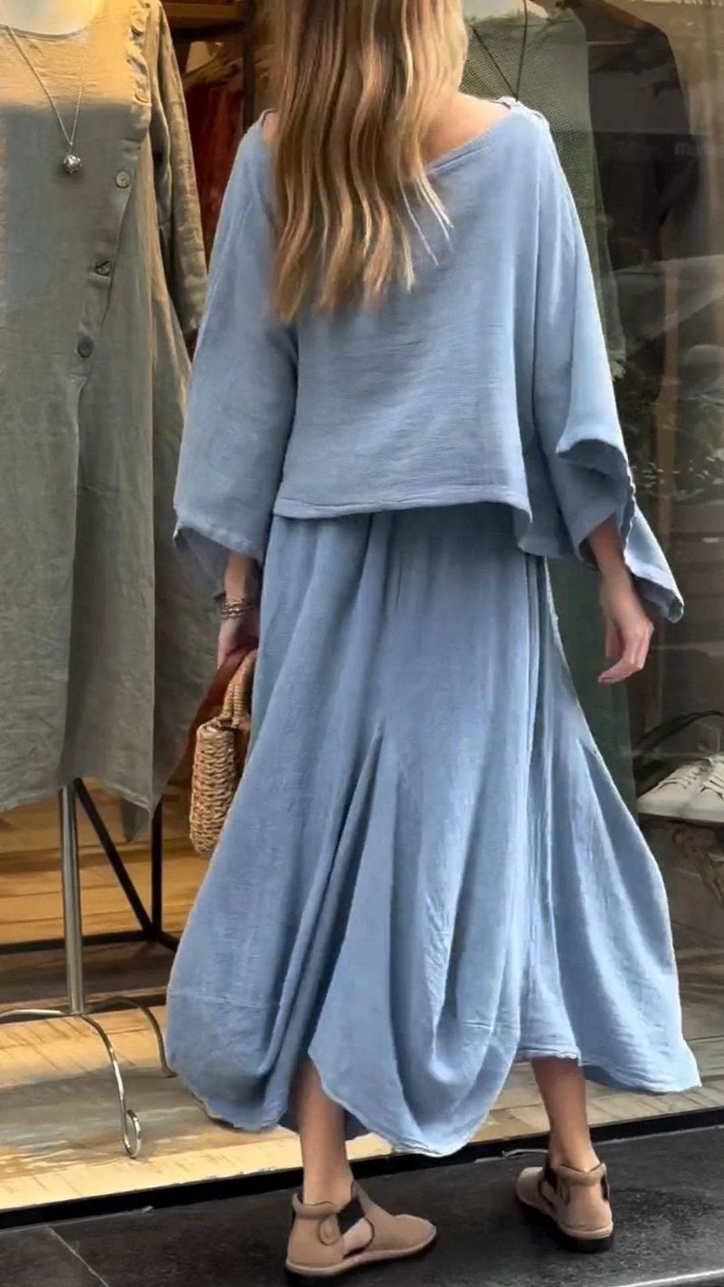 Vêtements pour femmes printemps et automne, ensemble deux pièces décontracté, couleur unie, jupe ample_voghion.com