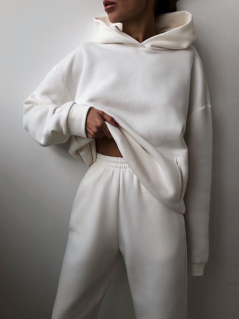 Abbigliamento da donna, felpa a maniche lunghe ispessita moda casual e pantaloni tuta a due pezzi_voghion.com