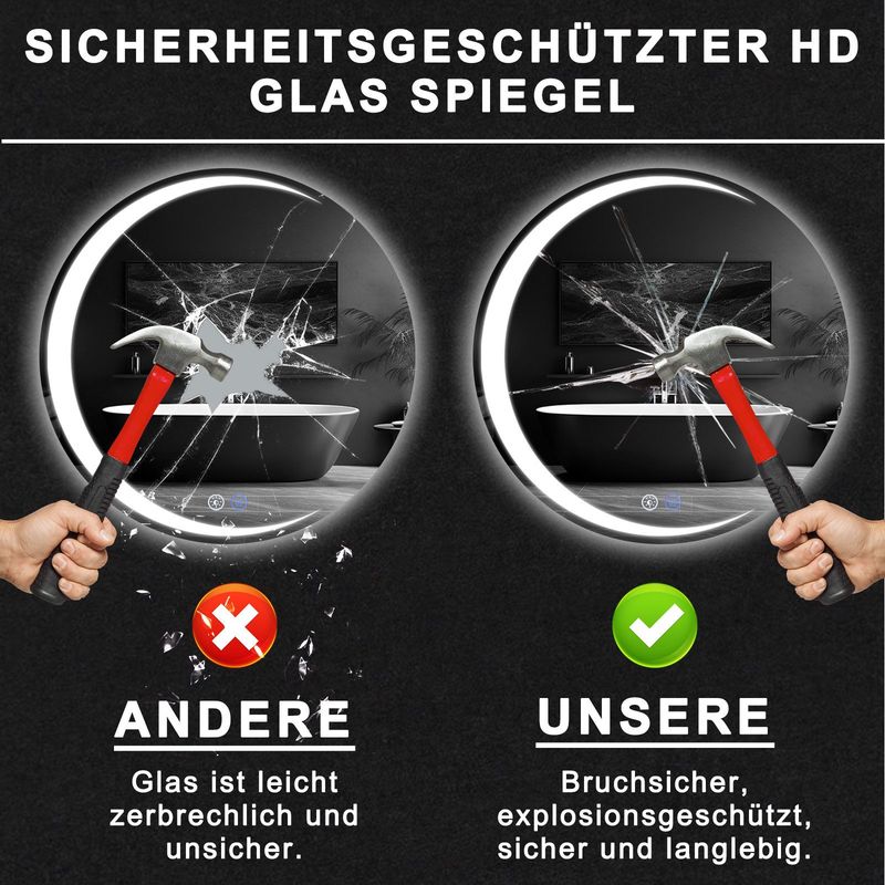 Glitzerlife Spiegel Mit Beleuchtung - Wandspiegel Rund 80cm LED IP44 Badspiegel Mit Touch - Schalter Und Entfogger - Funktion Bad Spiegel Mit Licht Dimmbar_voghion.com