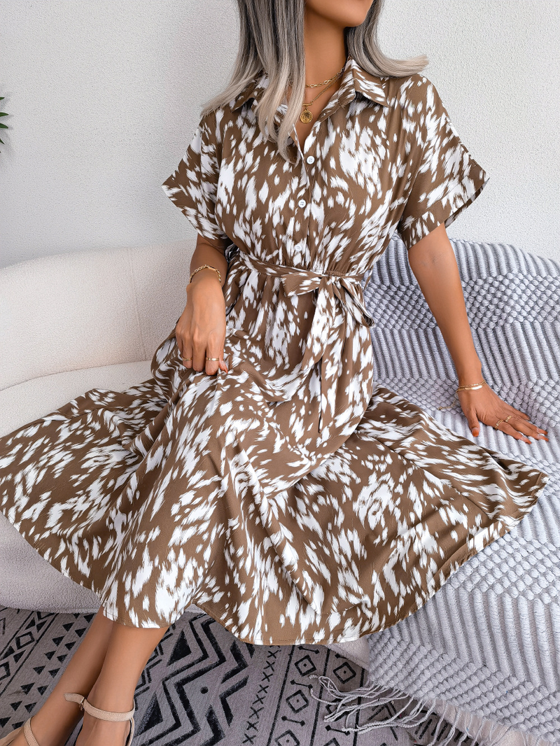 2023 Summer Casual Loose Leopard Camicia con lacci Gonna da donna_voghion.com